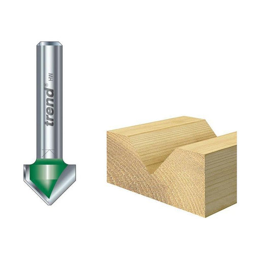 Trend C044 x 1/4 TCT CraftPro Chamfer V-Groove Cutter 45° 6.0 x 12.7mm Trend - RockBottom Northampton