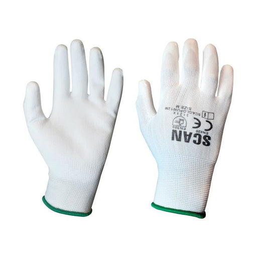 Scan White PU Coated Gloves - M (Size 8) (Pack 12) Scan - RockBottom Nothampton