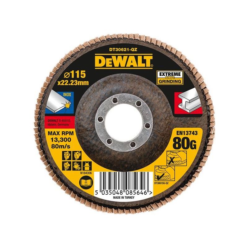 Dewalt Power Tools Extreme Flap Disc 115 x 22.2mm 80G DeWALT Power Tools - RockBottom Northampton