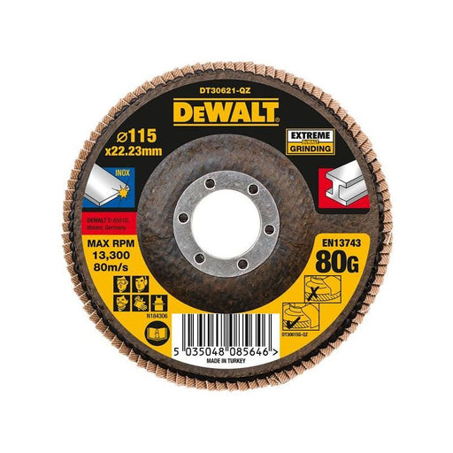 Dewalt Power Tools Extreme Flap Disc 115 x 22.2mm 80G DeWALT Power Tools - RockBottom Northampton