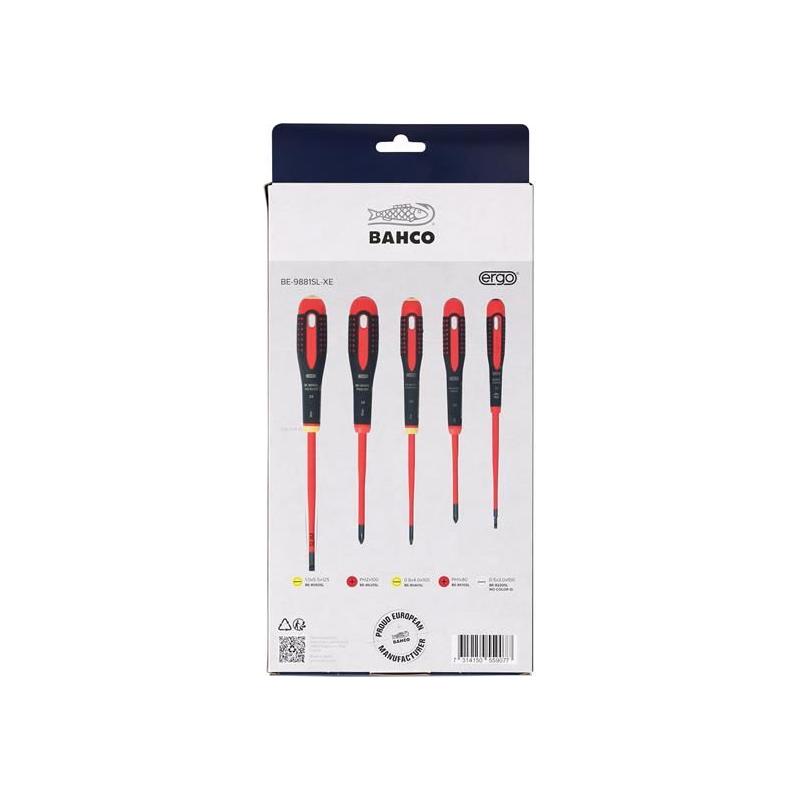 Bahco XMAS BE-9881SL ERGO™ Slim VDE Insulated Screwdriver Set, 5 Piece Bahco - RockBottom Northampton
