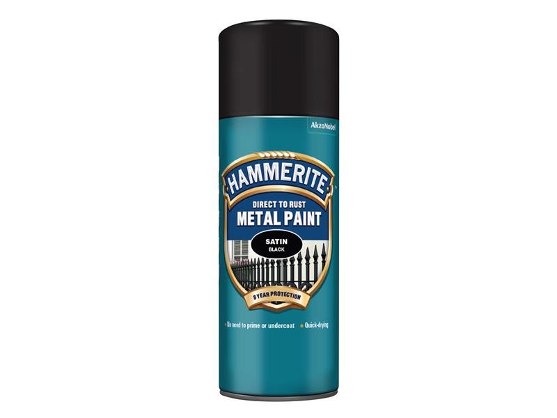 Hammerite Direct to Rust Smooth Finish Aerosol Satin Black 400ml Hammerite - RockBottom Northampton
