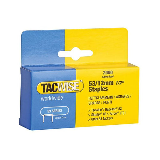 Tacwise 53 Light-Duty Staples 12mm (Type JT21 A) (Pack 2000) Tacwise - RockBottom Northampton
