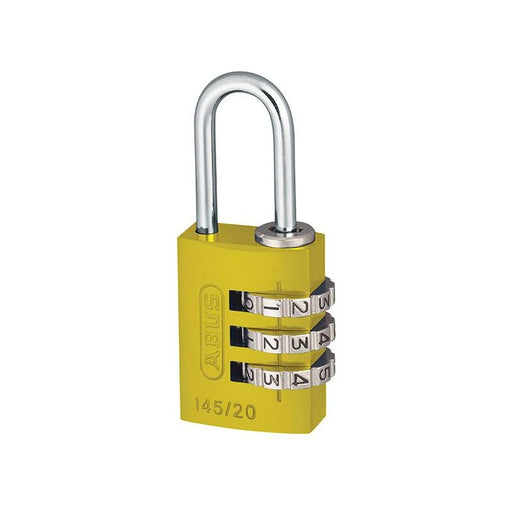 Abus Mechanical 145/20 20mm Aluminium Combination Padlock Yellow 46572 ABUS Mechanical - NorthantsTrade Northampton 
