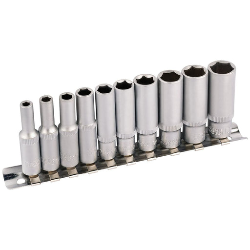 Draper Metric Deep Socket on Metal Rail, 1/4" Sq. Dr. (10 Piece) 16399 Draper - Town Tools 