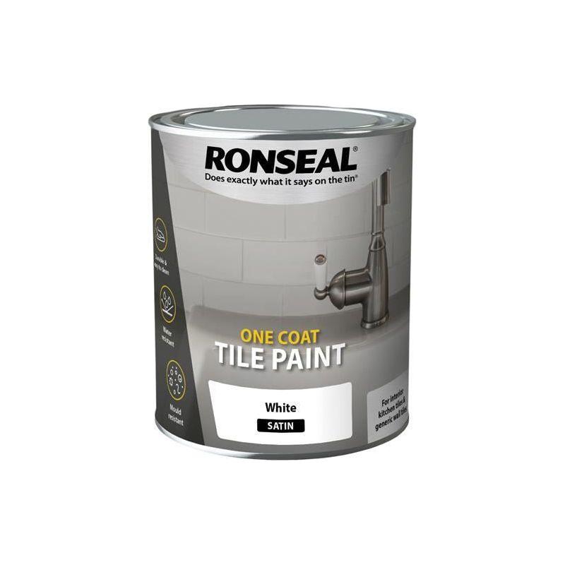 Ronseal One Coat Tile Paint White Satin 750ml Ronseal - RockBottom Nothampton