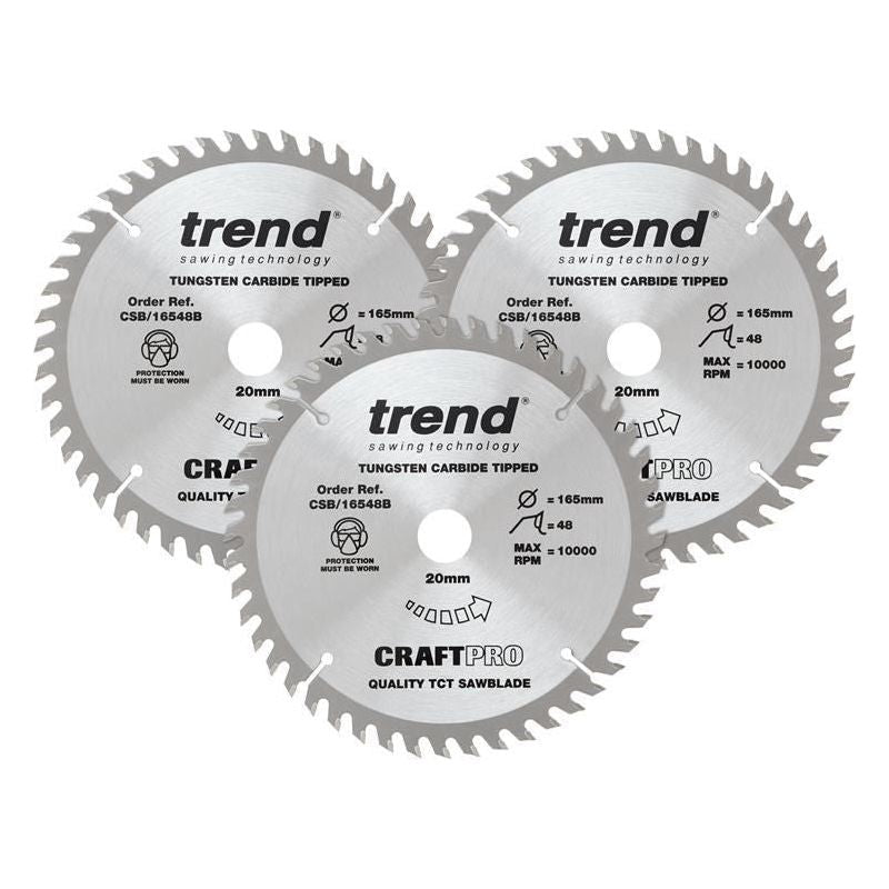 Trend CraftPro Plunge Saw Blade 165 x 20mm x 48T (Pack 3) Trend - RockBottom Northampton