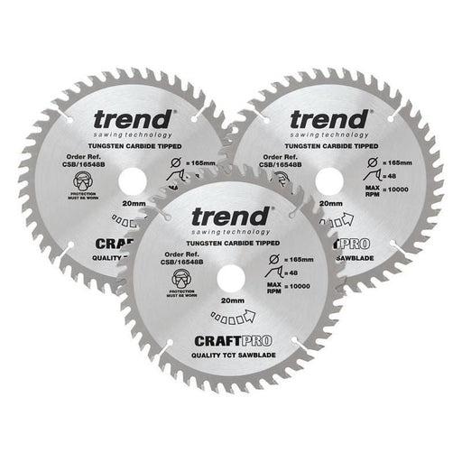 Trend CraftPro Plunge Saw Blade 165 x 20mm x 48T (Pack 3) Trend - RockBottom Northampton