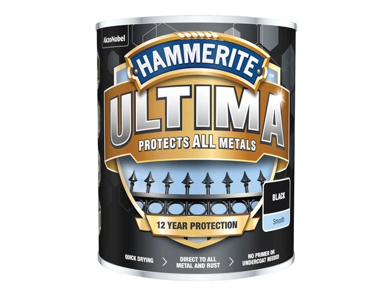 Hammerite Ultima Metal Paint Smooth Black 750ml Hammerite - RockBottom Northampton