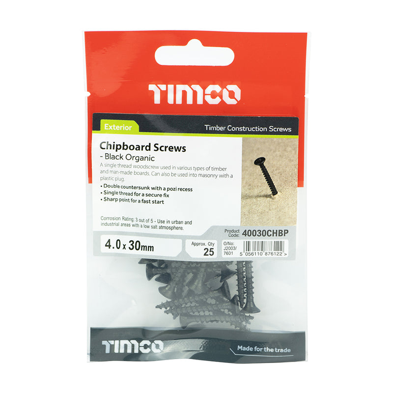 TIMCO Countersunk Black Organic Woodscrews — Trade Pack