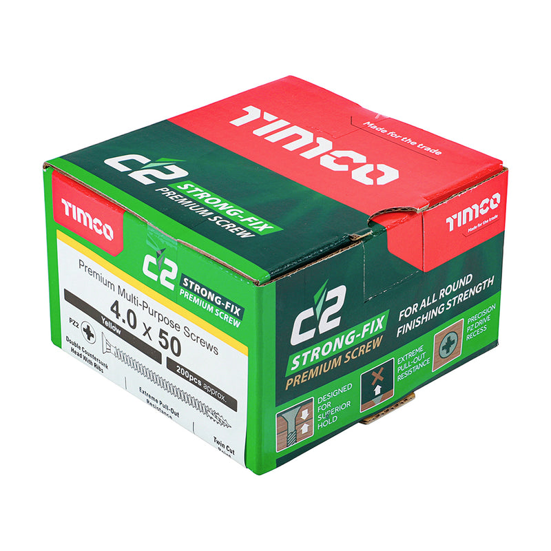 TIMCO C2 Strong-Fix Multi-Purpose Premium Countersunk Gold Woodscrews — Box