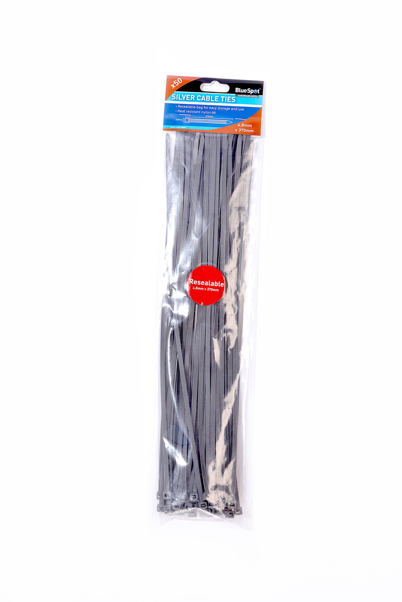 Blue Spot Tools 50 PCE 4.8mm Silver Cable Ties