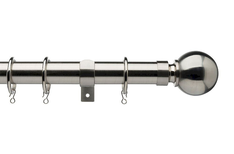 Universal Universal 16/19mm extendable ball finial metal pole set in satin steel 120-200cm