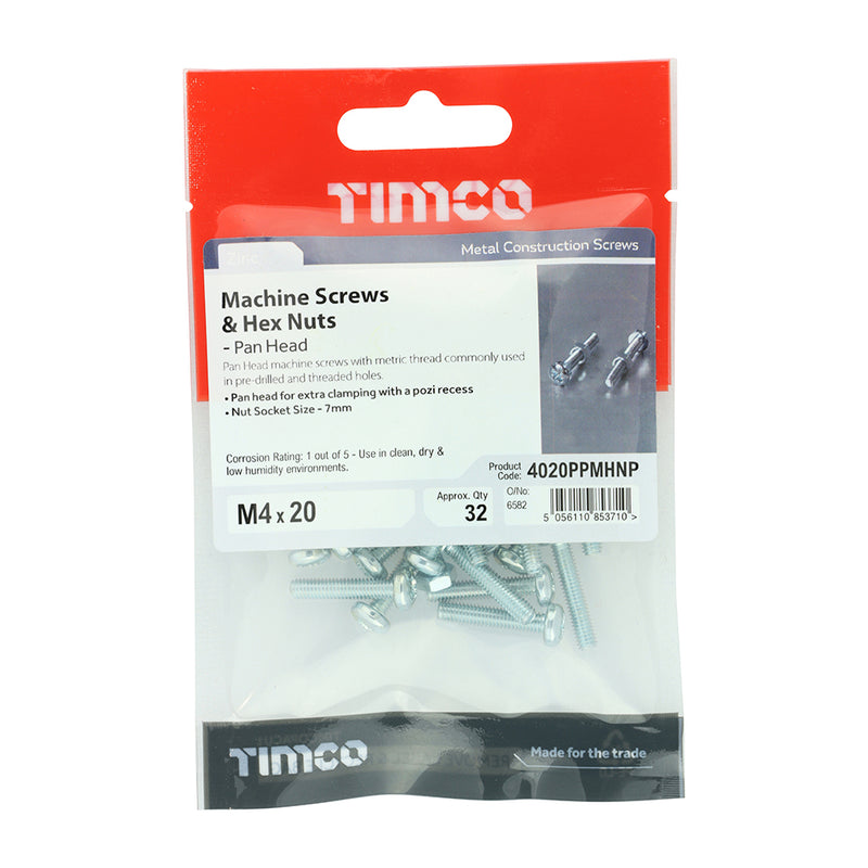 TIMCO Machine Pan Head Screws & Hex Nut Silver
