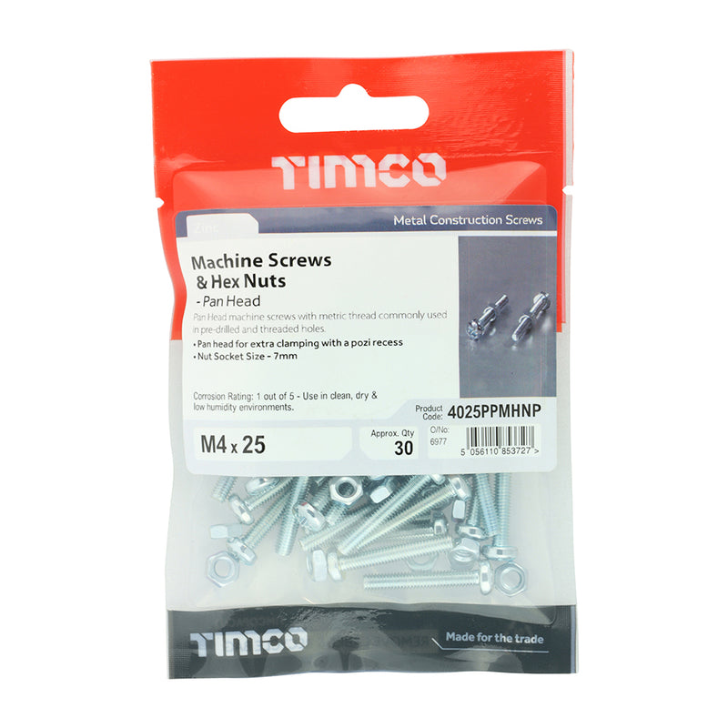 TIMCO Machine Pan Head Screws & Hex Nut Silver - M4 x 12