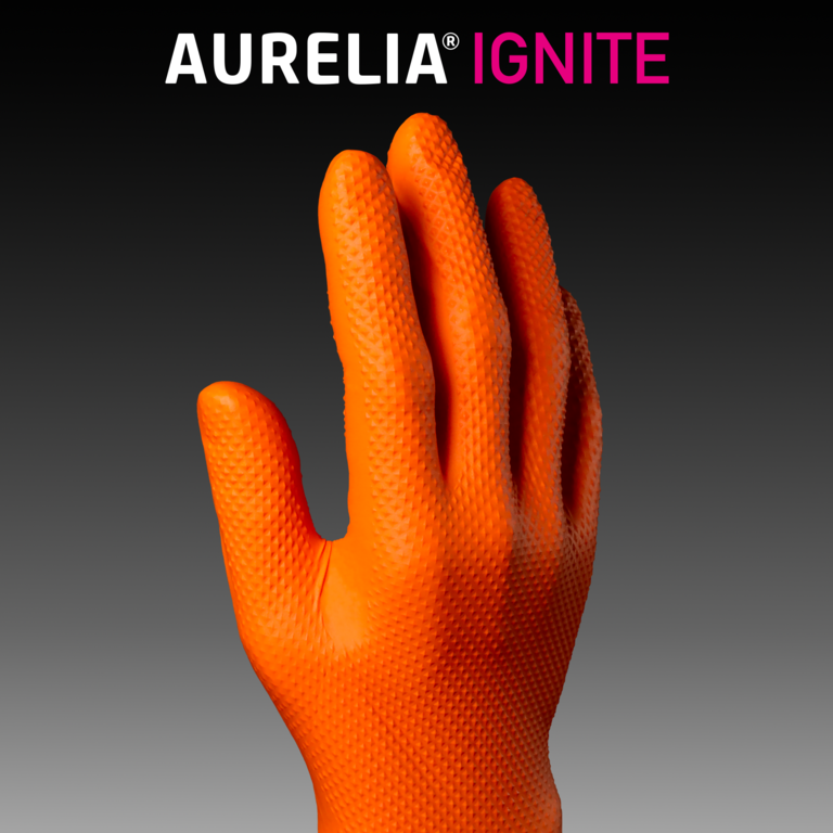 Aurelia Ignite Heavy Duty Orange Powder Free Nitrile Gloves Large - Pack 100