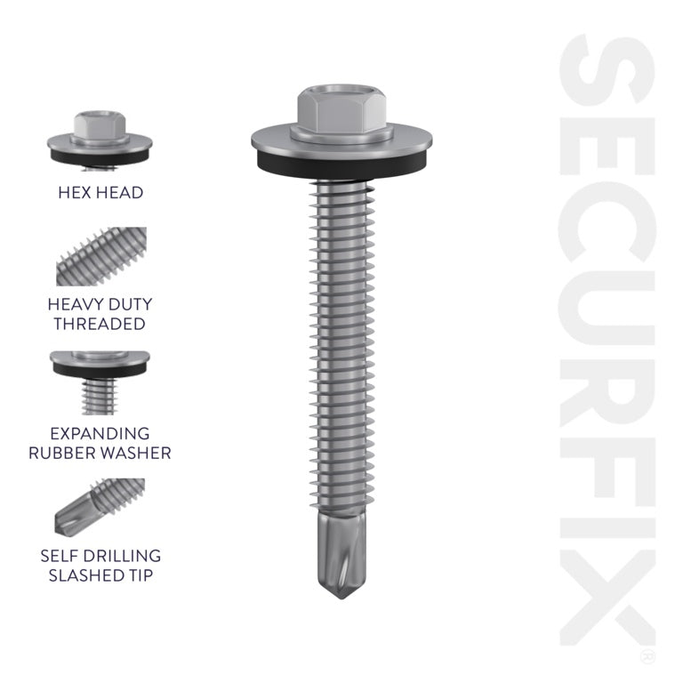 Securfix Self Drilling Roofing Screws Size: 12 x 3 1/8" (5.5 x 80mm) | Pack of 50 Screws