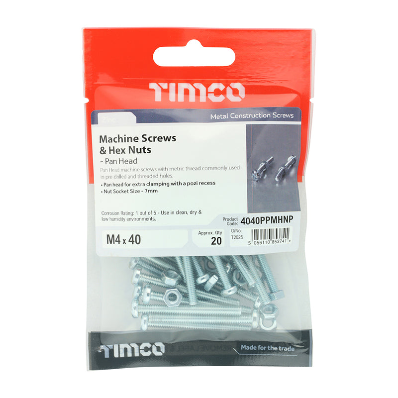 TIMCO Machine Pan Head Screws & Hex Nut Silver