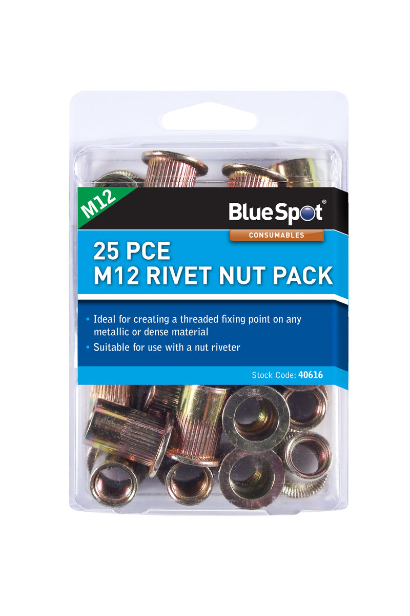 Blue Spot Tools 25 PCE M12 Rivet Nut Pack