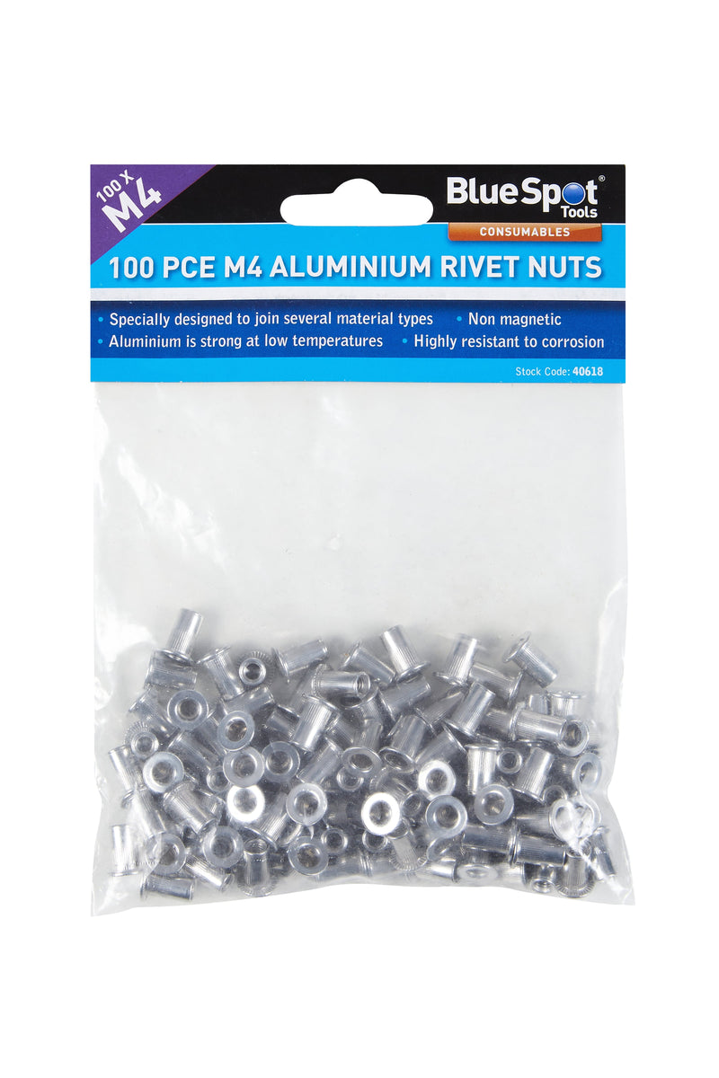 Blue Spot Tools 100 PCE Aluminium Rivet Nuts
