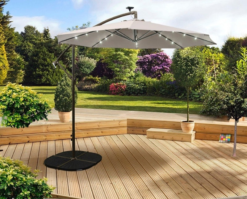 Pagoda Overhanging Parasol with LEDs Beige 2.7m