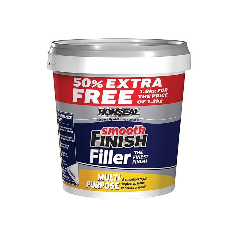 Ronseal Smooth Finish Multipurpose Wall Filler Ready Mixed 1.2kg +50% Ronseal - RockBottom Nothampton