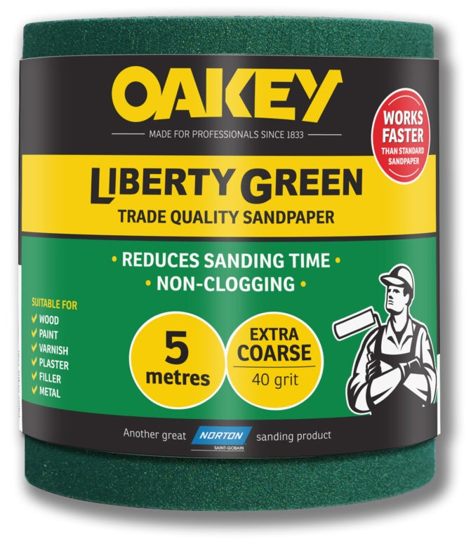 Oakey Liberty Green Sanding Roll 5m Extra Course 40g