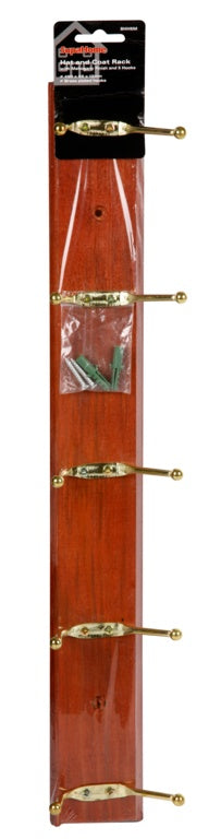 SupaHome Hat and Coat Rack with 5 Hooks Mahogany Finish