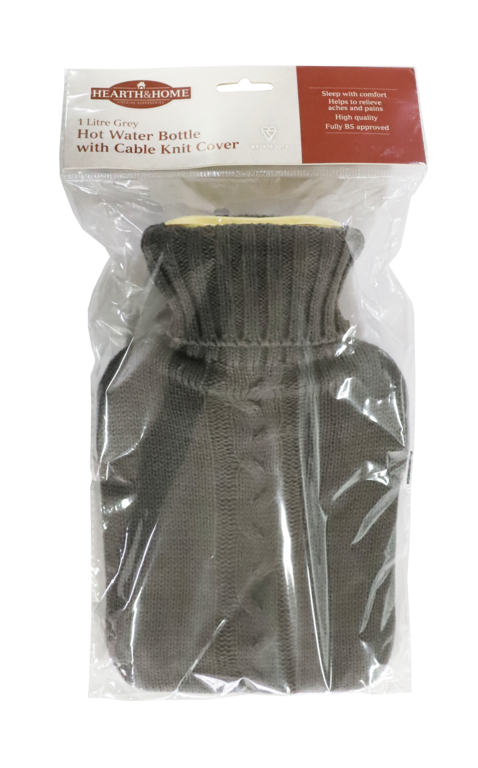 Hearth & Home Hot Water Bottle With Knit Cover Grey 1L