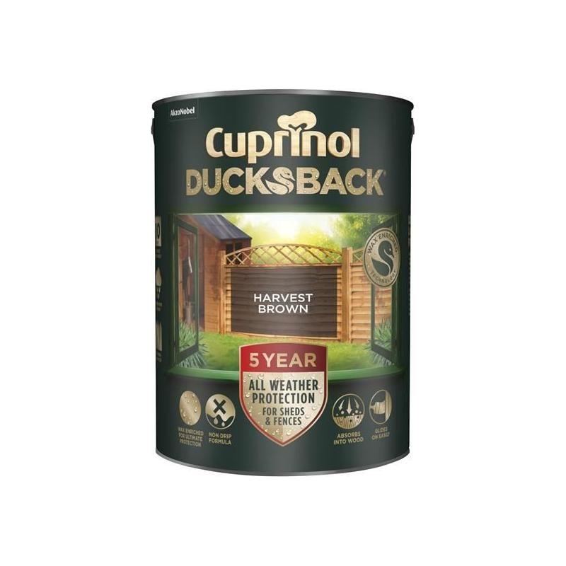 Cuprinol Ducksback 5 Year Waterproof for Sheds & Fences Harvest Brown 5 litre Cuprinol - RockBottom Northampton