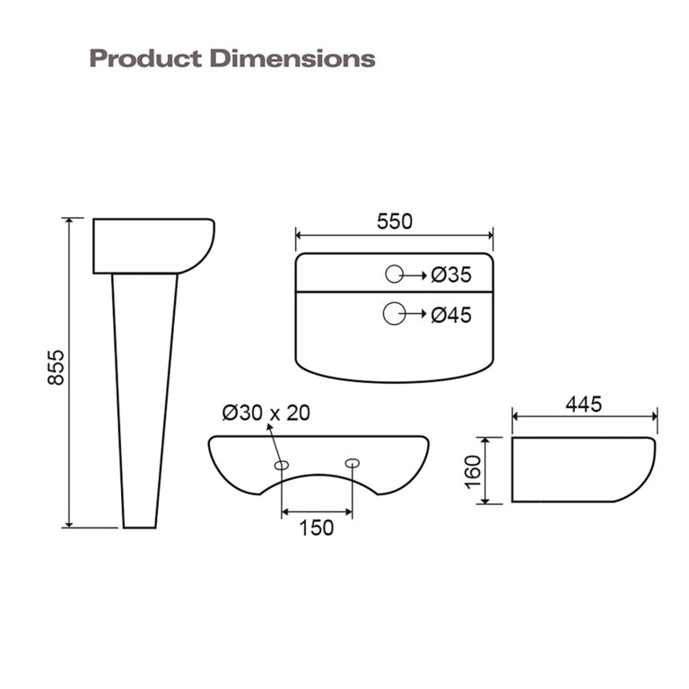 SP Space Saver Basin & Pedestal In A Box W: 550mm H: 855mm D: 445mm