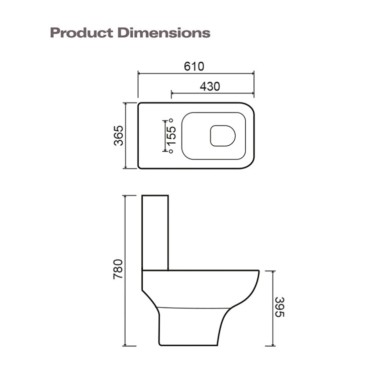 SP Space Saver One Box Square Toilet, Seat and Cistern W: 365mm H: 780mm D: 610mm
