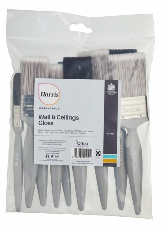 Harris Essentials Wall, Ceiling & Gloss Paint Brush Set Pack 10