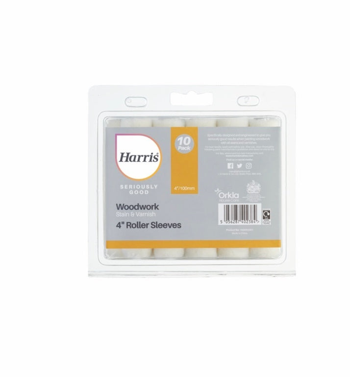 Harris Seriously Good Woodwork Stain & Varnish Sleeve 4" Pack 10