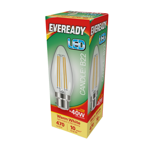 Eveready LED Filament Candle 470LM B22 BC 4W 27000K