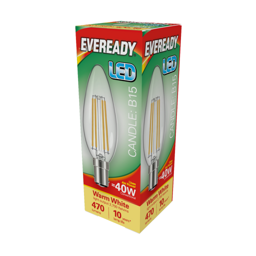 Eveready LED Filament Candle 470LM B15 SBC 4W 27000K