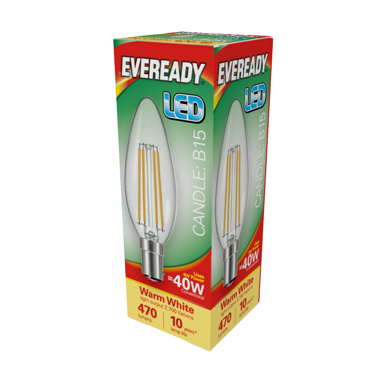Eveready LED Filament Candle 470LM B15 SBC 4W 27000K
