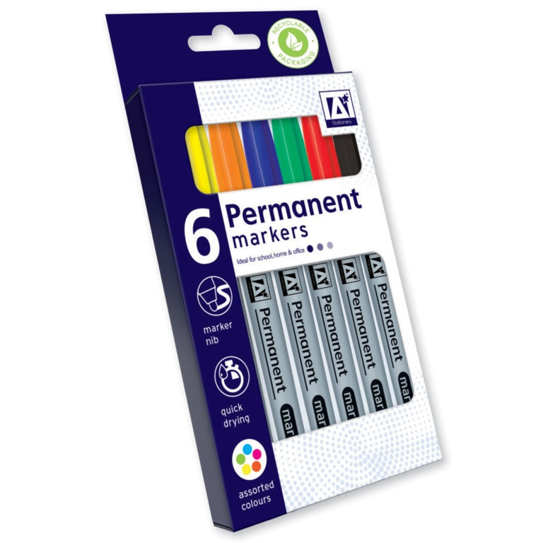 I G Design Permanent Markers Pack 6 Assorted Colours