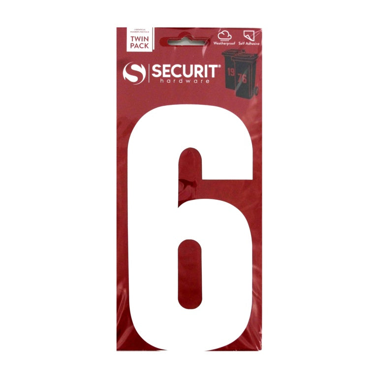 Securit White Self Adhesive Wheelie Bin Numbers Pack 2 No 6 170mm