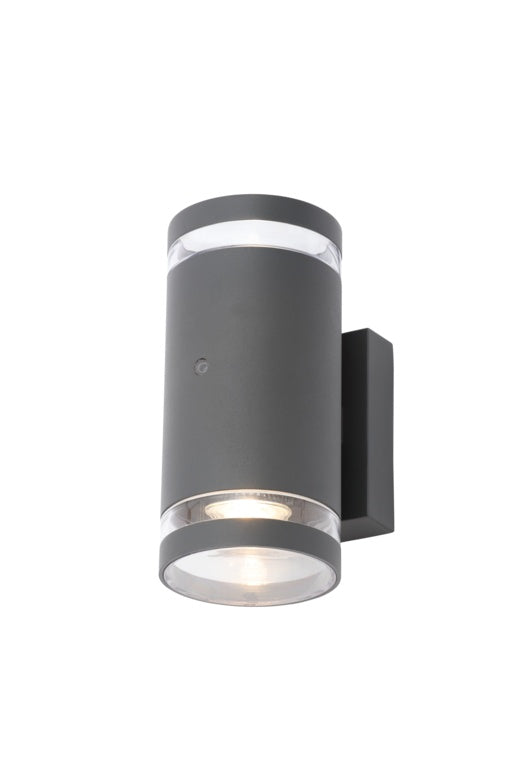 Zinc Lens Wall 2 Light With Photocell Grey