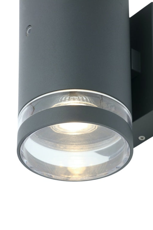 Zinc Lens Wall 2 Light With Photocell Grey