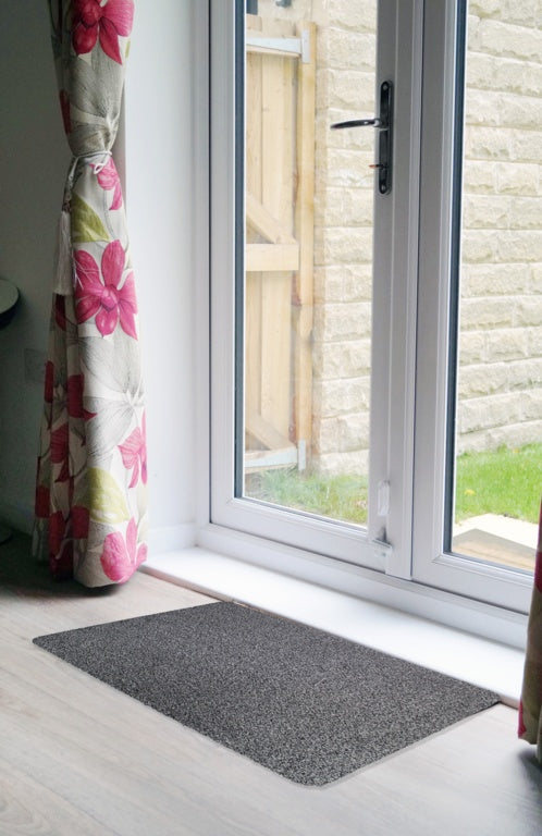 JVL Dirt Guard Plain Cotton Barrier Doormat 50 x 75cm Light Grey
