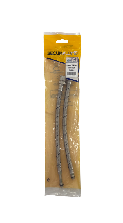 Securplumb Flexi Tap Connector With Valve Pack 2 300 x 15 x 10mm