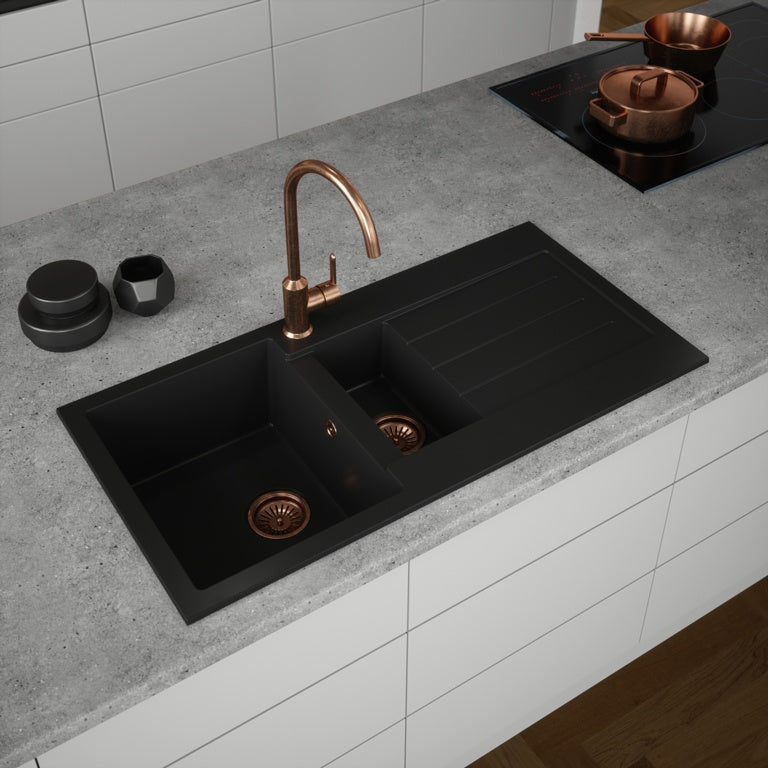 Ellsi Black Comite Sink & Waste 1.5 Bowl 100 x 50cm