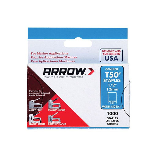 Arrow T50M 508m Monel Staples 12mm (1/2in) (Box 1000) Arrow - RockBottom Northampton 