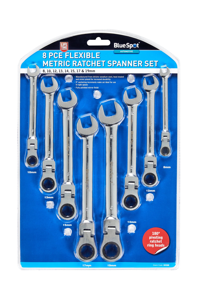 Blue Spot Tools 8 PCE Flexible Metric Ratchet Spanner Set (8-19mm)