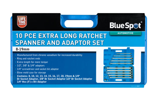 Blue Spot Tools 10 PCE Extra Long Double Ring Ratchet Spanner Set