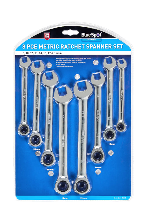 Blue Spot Tools 8 PCE Metric Ratchet Spanner Set (8-19mm)