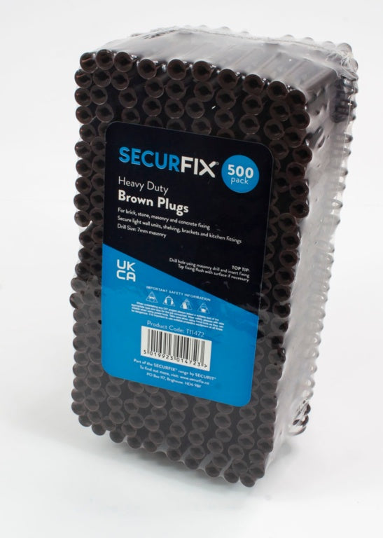 Securfix Heavy Duty Wall Plugs Brown 500 Pack