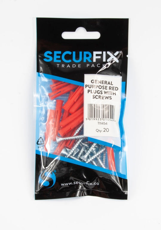 Securfix General Purpose Red Plugs With Screws 20 Pack